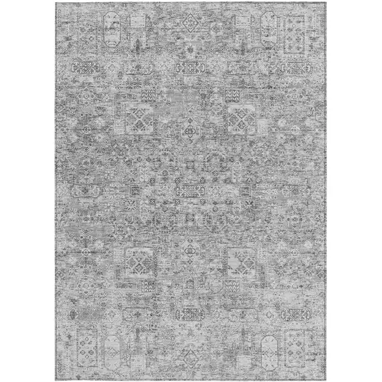 Gray Silver And Charcoal Floral Washable Indoor Outdoor Area Rug Photo 6