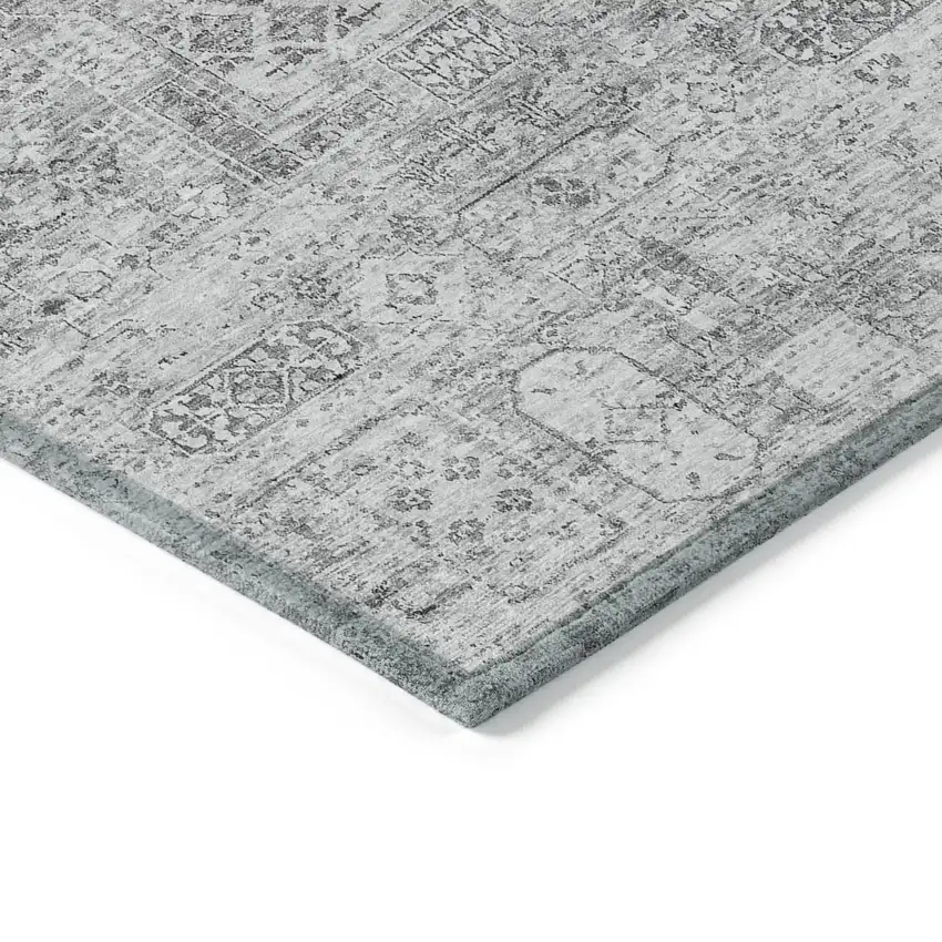 Gray Silver And Charcoal Floral Washable Indoor Outdoor Area Rug Photo 4