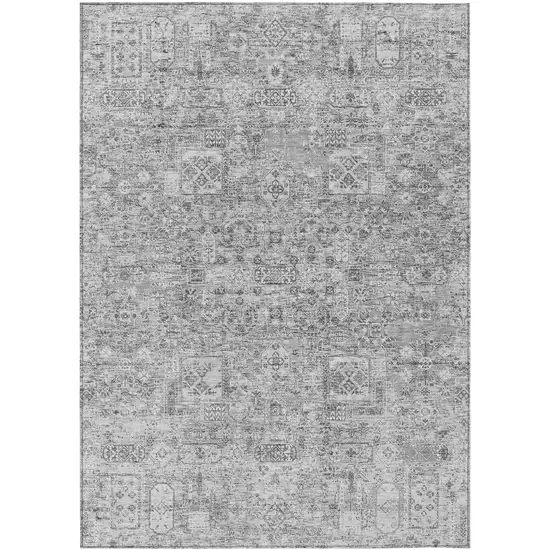 Gray Silver And Charcoal Floral Washable Indoor Outdoor Area Rug Photo 2