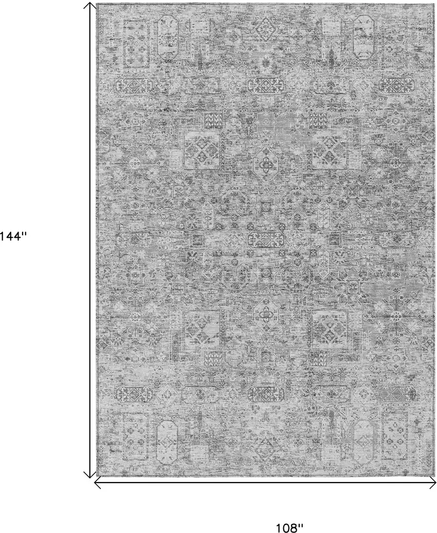 Gray Silver And Charcoal Floral Washable Indoor Outdoor Area Rug Photo 3