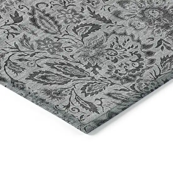 Gray Silver And Charcoal Floral Washable Indoor Outdoor Area Rug Photo 4