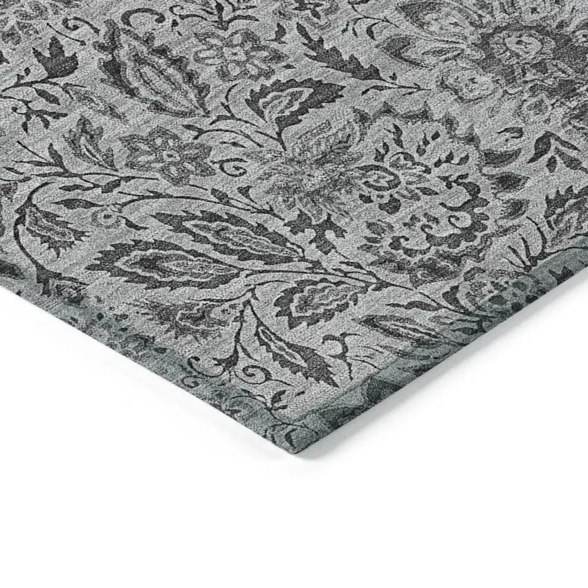 Gray Silver And Charcoal Floral Washable Indoor Outdoor Area Rug Photo 4