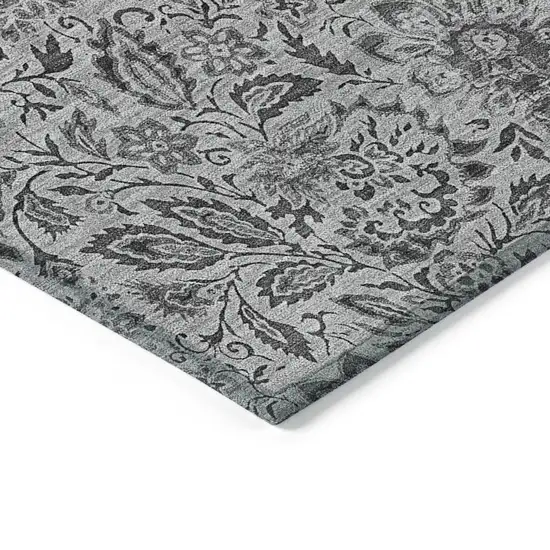 Gray Silver And Charcoal Floral Washable Indoor Outdoor Area Rug Photo 4