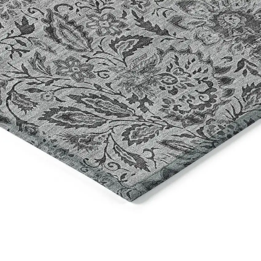 Gray Silver And Charcoal Floral Washable Indoor Outdoor Area Rug Photo 4