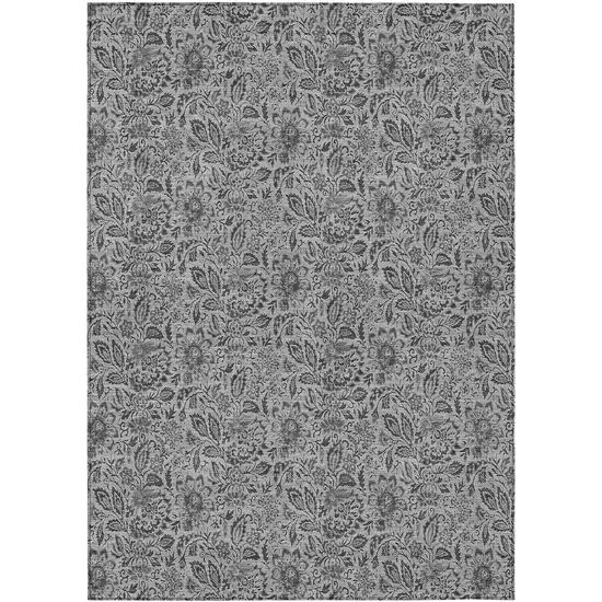 Gray Silver And Charcoal Floral Washable Indoor Outdoor Area Rug Photo 2