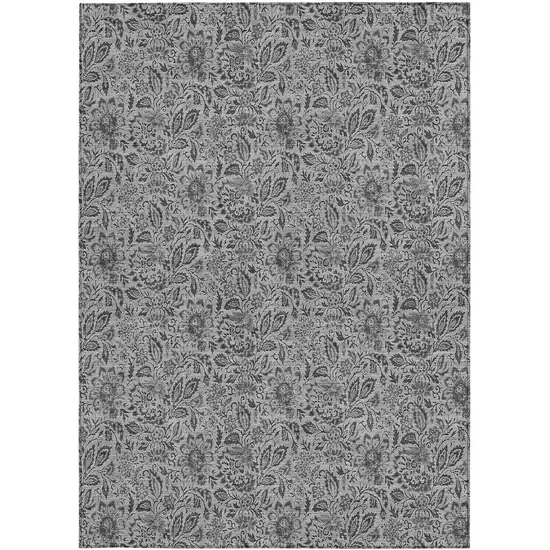 Gray Silver And Charcoal Floral Washable Indoor Outdoor Area Rug Photo 6