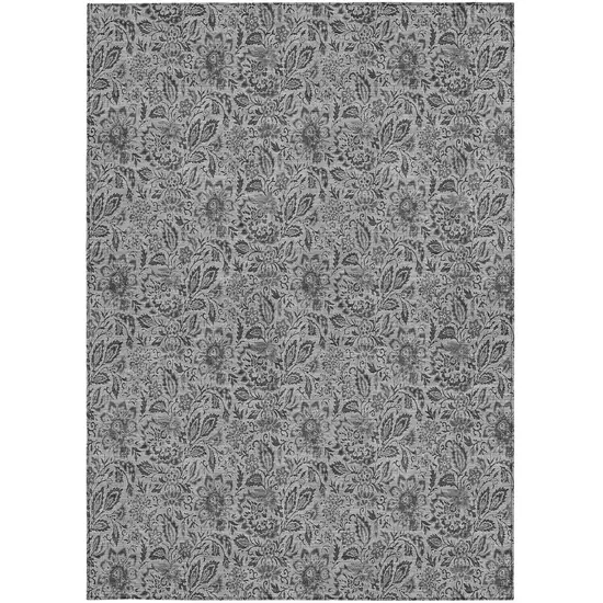 Gray Silver And Charcoal Floral Washable Indoor Outdoor Area Rug Photo 6