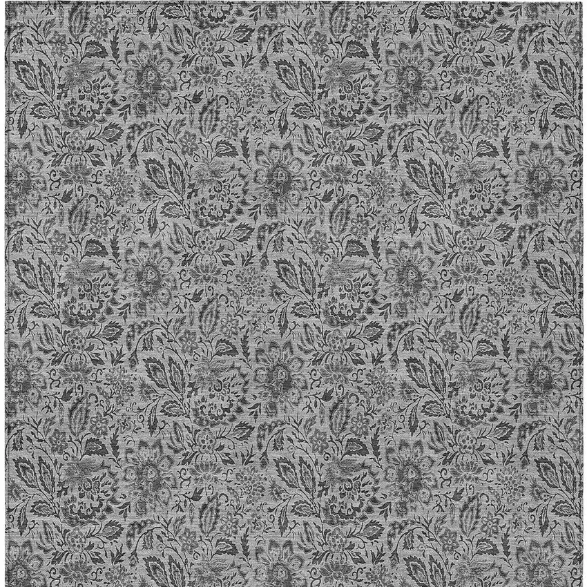 Gray Silver And Charcoal Floral Washable Indoor Outdoor Area Rug Photo 6