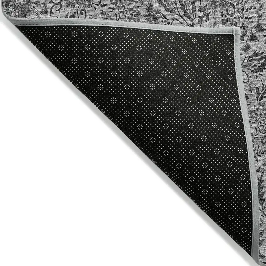 Gray Silver And Charcoal Floral Washable Indoor Outdoor Area Rug Photo 4