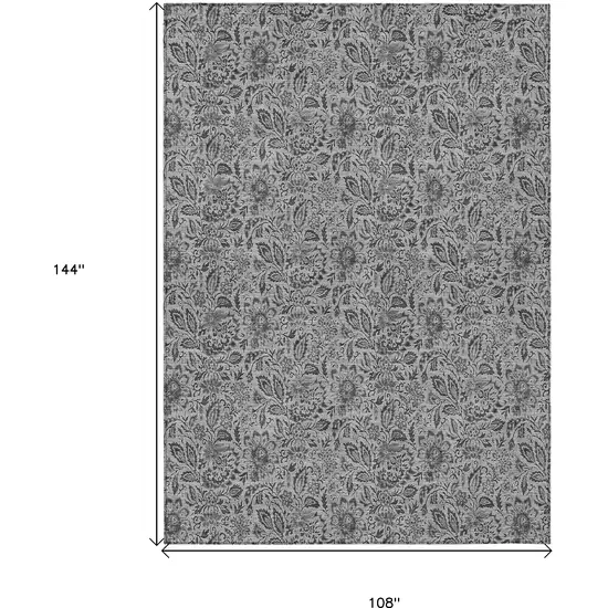 Gray Silver And Charcoal Floral Washable Indoor Outdoor Area Rug Photo 3