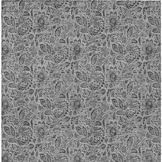 Gray Silver And Charcoal Floral Washable Indoor Outdoor Area Rug Photo 7