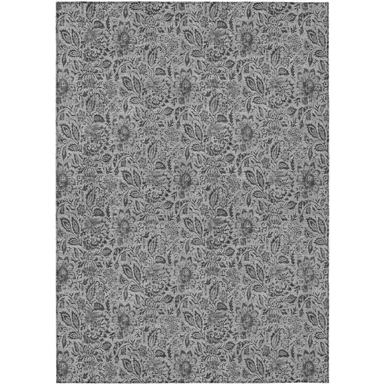 Gray Silver And Charcoal Floral Washable Indoor Outdoor Area Rug Photo 2