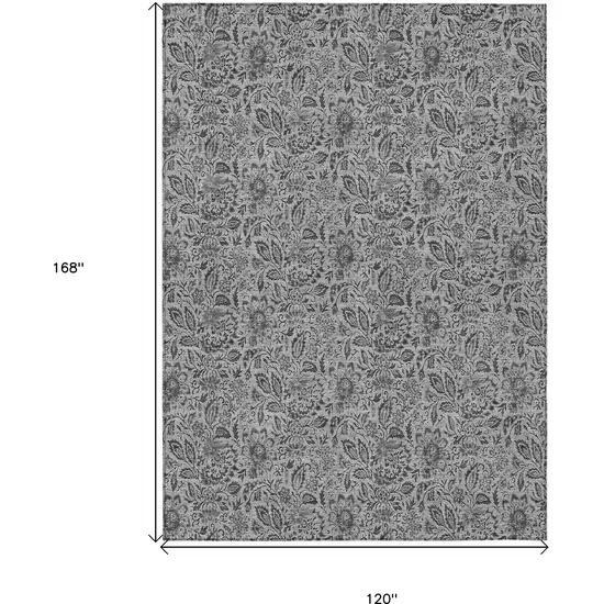 Gray Silver And Charcoal Floral Washable Indoor Outdoor Area Rug Photo 3