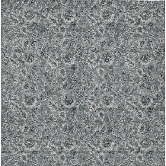 Gray Silver And Charcoal Floral Washable Indoor Outdoor Area Rug Photo 5