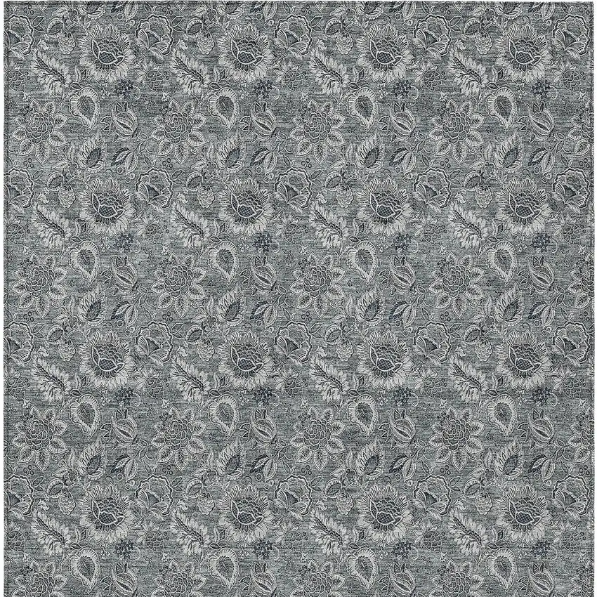 Gray Silver And Charcoal Floral Washable Indoor Outdoor Area Rug Photo 5