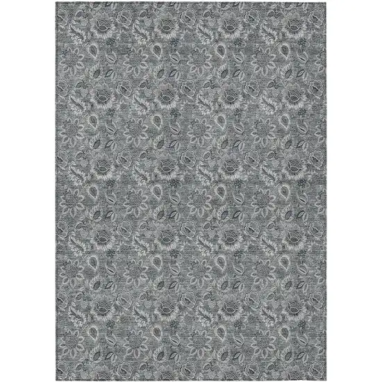 Gray Silver And Charcoal Floral Washable Indoor Outdoor Area Rug Photo 2
