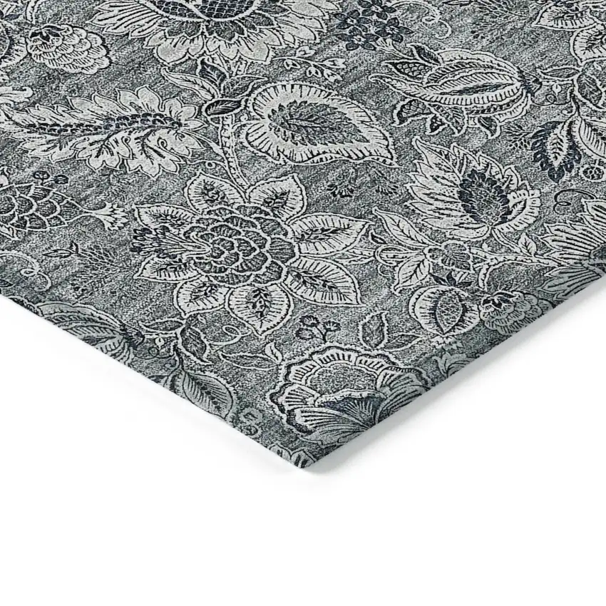 Gray Silver And Charcoal Floral Washable Indoor Outdoor Area Rug Photo 5
