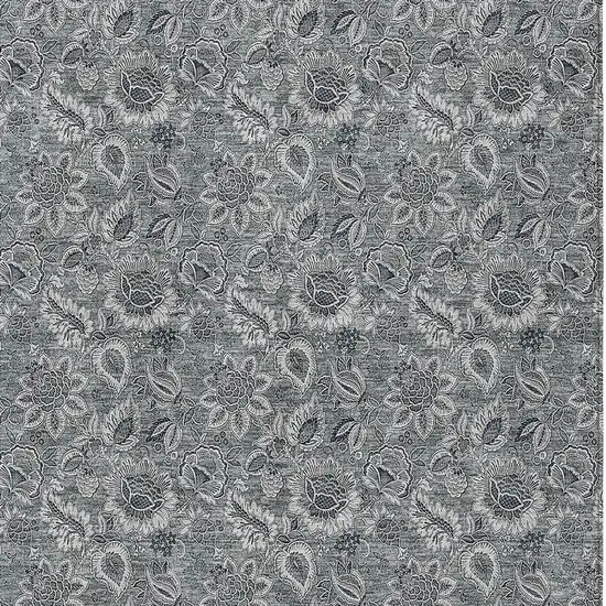 Gray Silver And Charcoal Floral Washable Indoor Outdoor Area Rug Photo 6