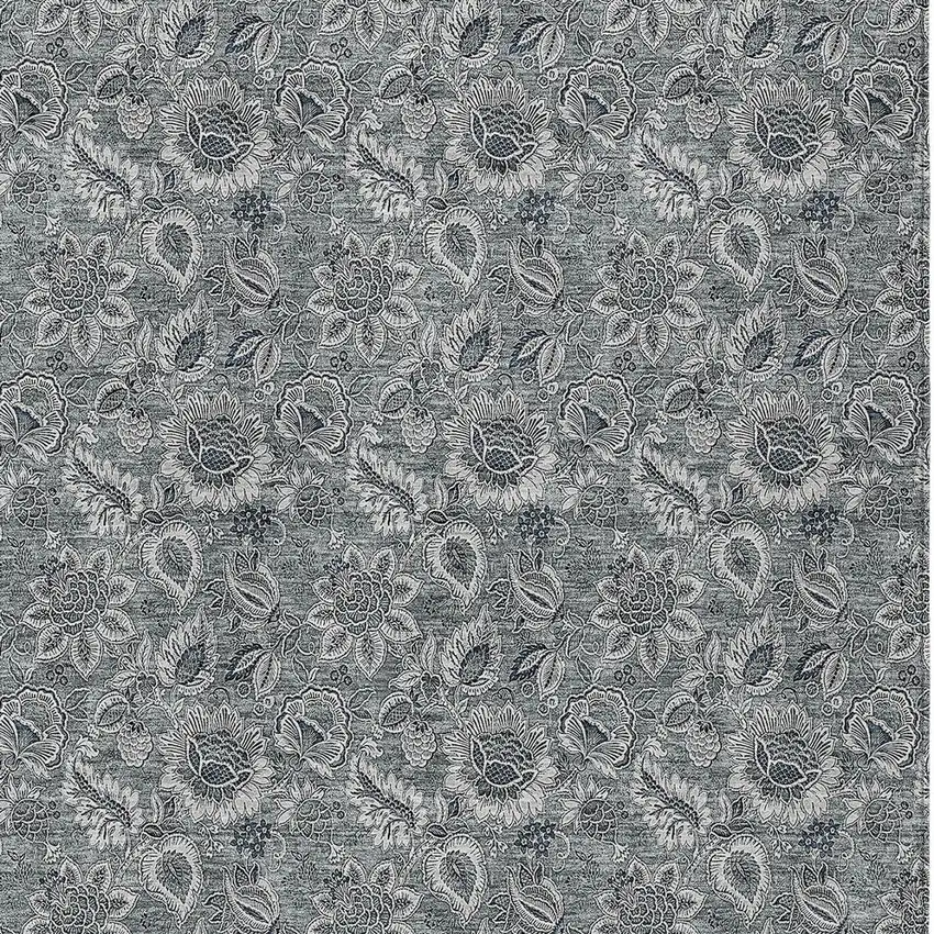 Gray Silver And Charcoal Floral Washable Indoor Outdoor Area Rug Photo 6