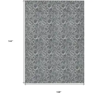 Photo of Gray Silver And Charcoal Floral Washable Indoor Outdoor Area Rug