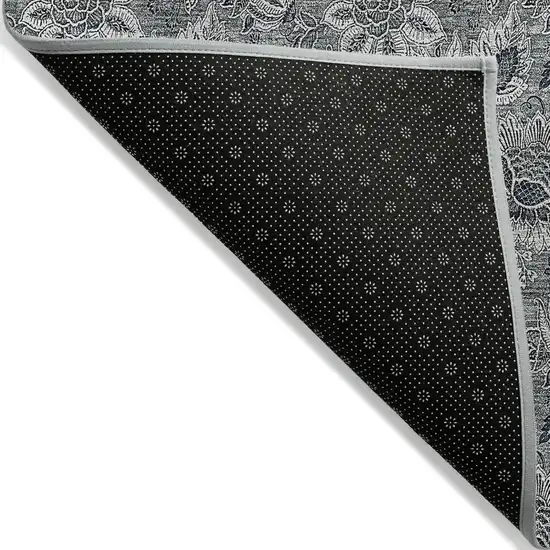 Gray Silver And Charcoal Floral Washable Indoor Outdoor Area Rug Photo 4