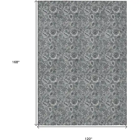 Gray Silver And Charcoal Floral Washable Indoor Outdoor Area Rug Photo 3