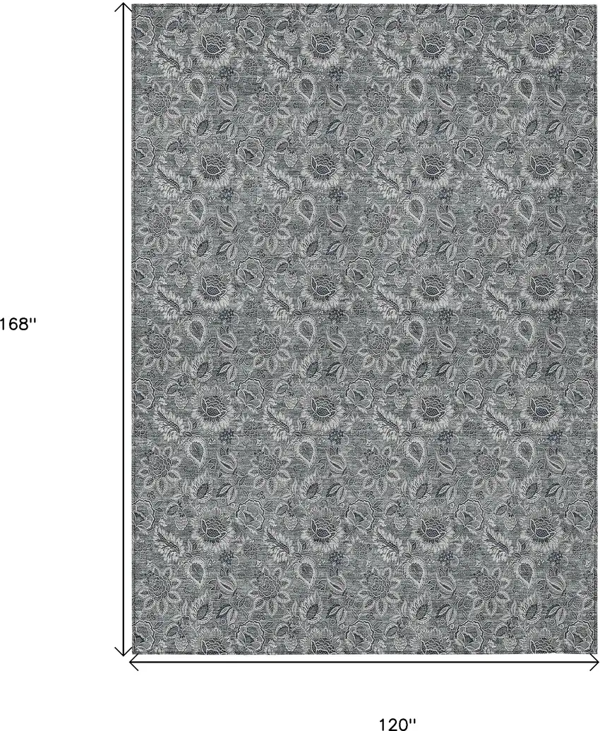 Gray Silver And Charcoal Floral Washable Indoor Outdoor Area Rug Photo 3