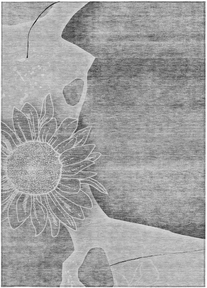 Gray Silver And Charcoal Floral Washable Indoor Outdoor Area Rug Photo 5