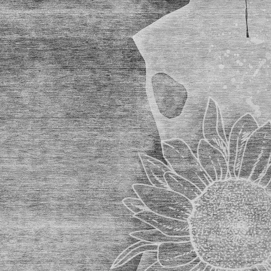 Gray Silver And Charcoal Floral Washable Indoor Outdoor Area Rug Photo 4