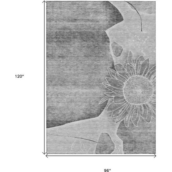Gray Silver And Charcoal Floral Washable Indoor Outdoor Area Rug Photo 3