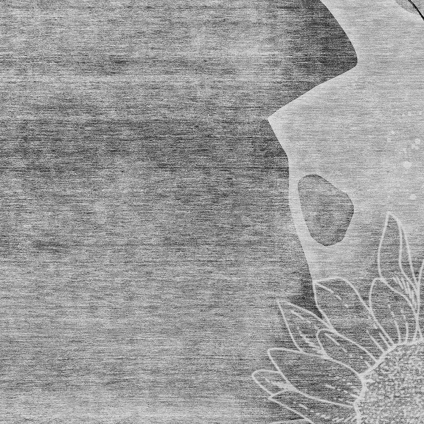 Gray Silver And Charcoal Floral Washable Indoor Outdoor Area Rug Photo 5