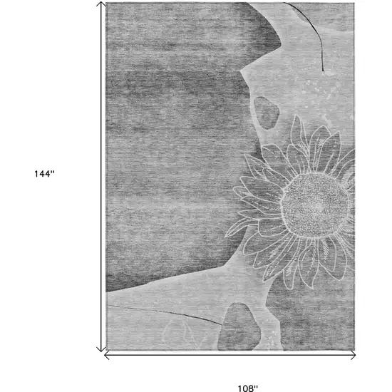 Gray Silver And Charcoal Floral Washable Indoor Outdoor Area Rug Photo 3