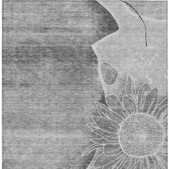 Gray Silver And Charcoal Floral Washable Indoor Outdoor Area Rug Photo 5