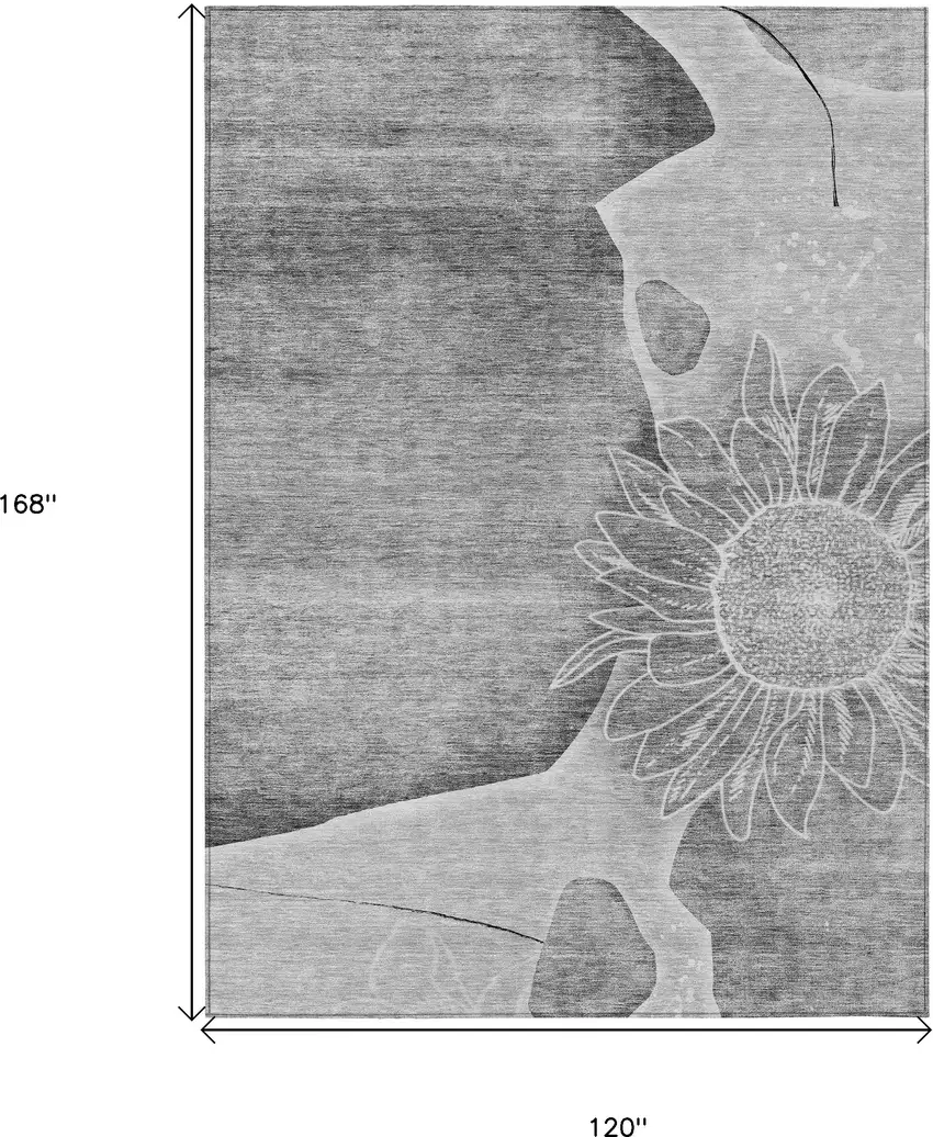 Gray Silver And Charcoal Floral Washable Indoor Outdoor Area Rug Photo 3