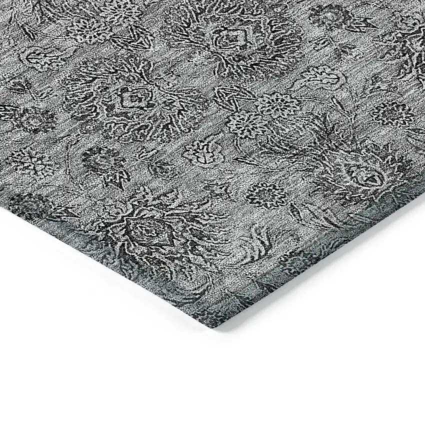 Gray Silver And Charcoal Floral Washable Indoor Outdoor Area Rug Photo 3