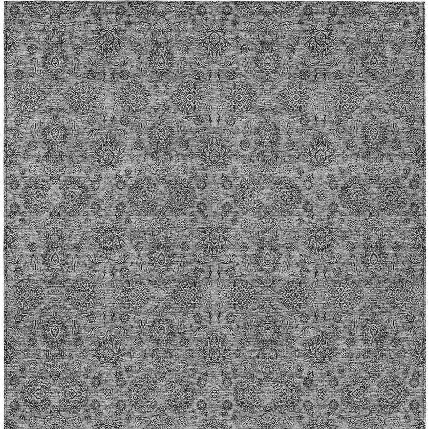 Gray Silver And Charcoal Floral Washable Indoor Outdoor Area Rug Photo 5