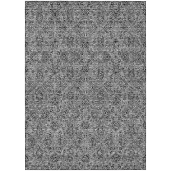 Gray Silver And Charcoal Floral Washable Indoor Outdoor Area Rug Photo 1