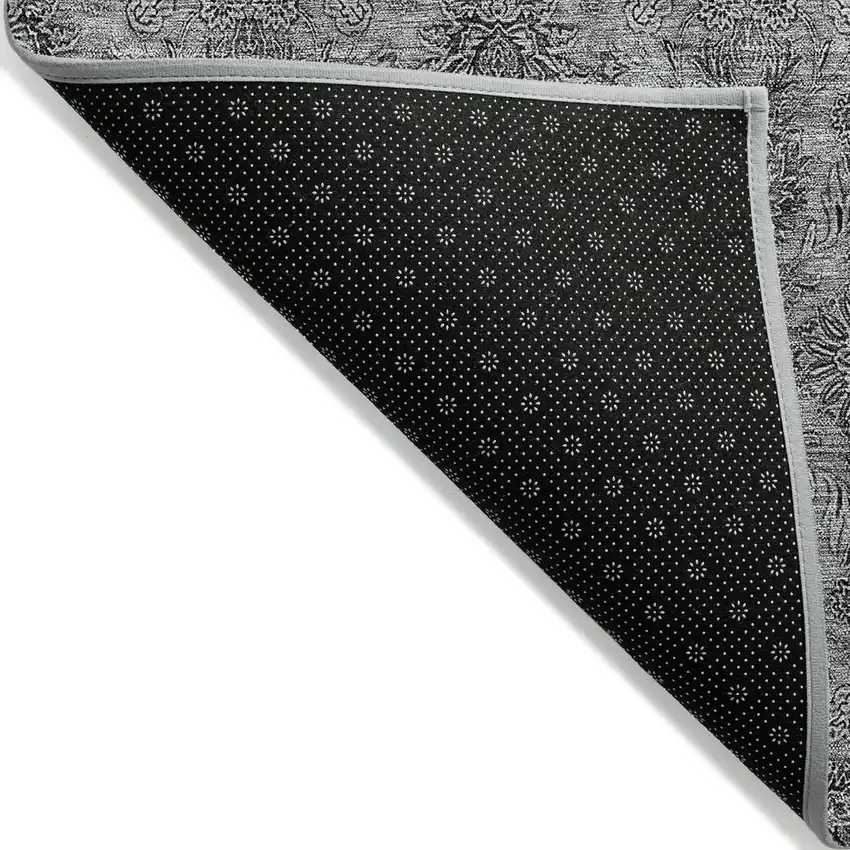 Gray Silver And Charcoal Floral Washable Indoor Outdoor Area Rug Photo 2