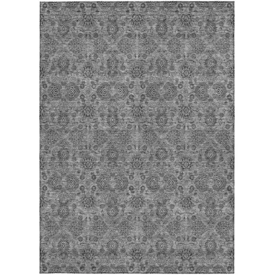 Gray Silver And Charcoal Floral Washable Indoor Outdoor Area Rug Photo 5