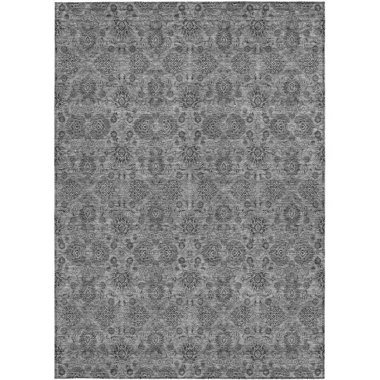 Gray Silver And Charcoal Floral Washable Indoor Outdoor Area Rug Photo 5