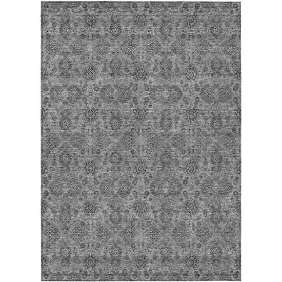 Gray Silver And Charcoal Floral Washable Indoor Outdoor Area Rug Photo 1