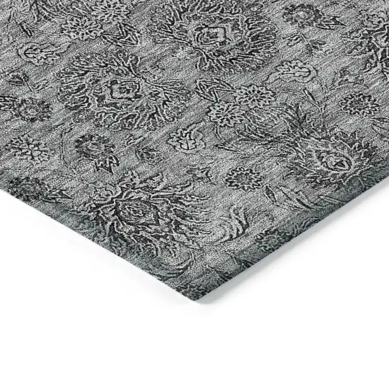 Gray Silver And Charcoal Floral Washable Indoor Outdoor Area Rug Photo 3