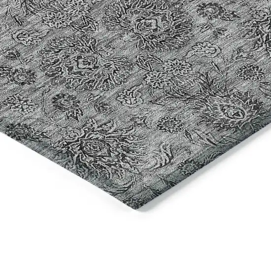 Gray Silver And Charcoal Floral Washable Indoor Outdoor Area Rug Photo 3