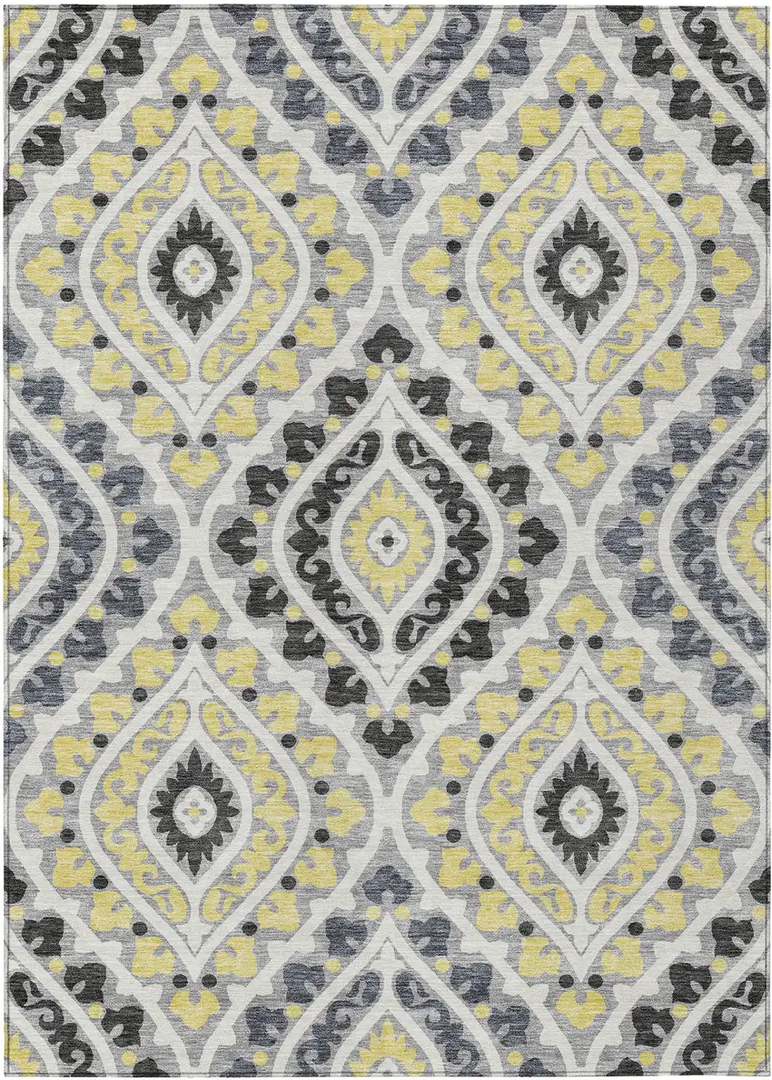 Gray Silver And Charcoal Floral Washable Indoor Outdoor Area Rug Photo 2