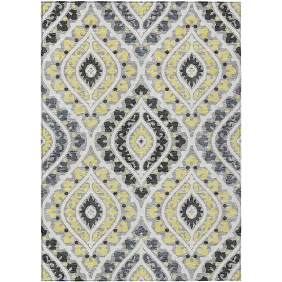 Gray Silver And Charcoal Floral Washable Indoor Outdoor Area Rug Photo 2