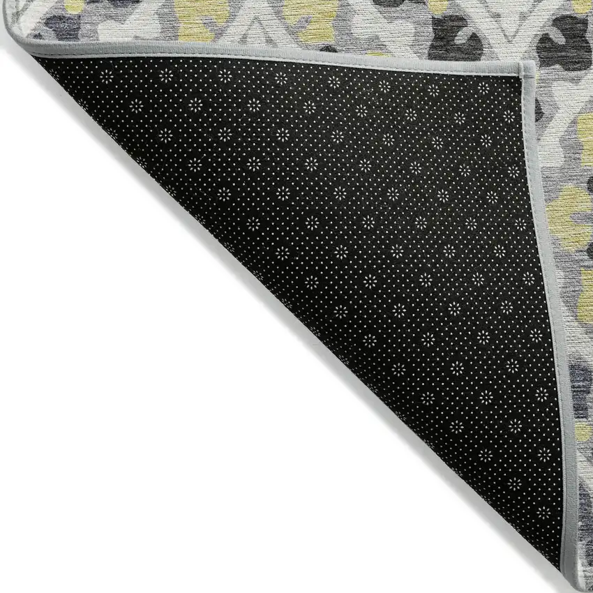 Gray Silver And Charcoal Floral Washable Indoor Outdoor Area Rug Photo 4