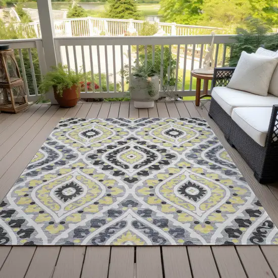 Gray Silver And Charcoal Floral Washable Indoor Outdoor Area Rug Photo 8