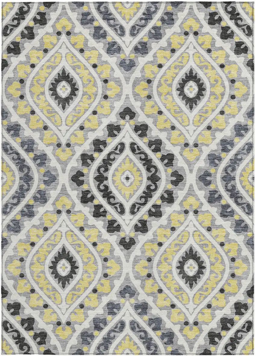 Gray Silver And Charcoal Floral Washable Indoor Outdoor Area Rug Photo 7