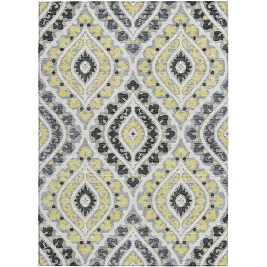 Gray Silver And Charcoal Floral Washable Indoor Outdoor Area Rug Photo 7