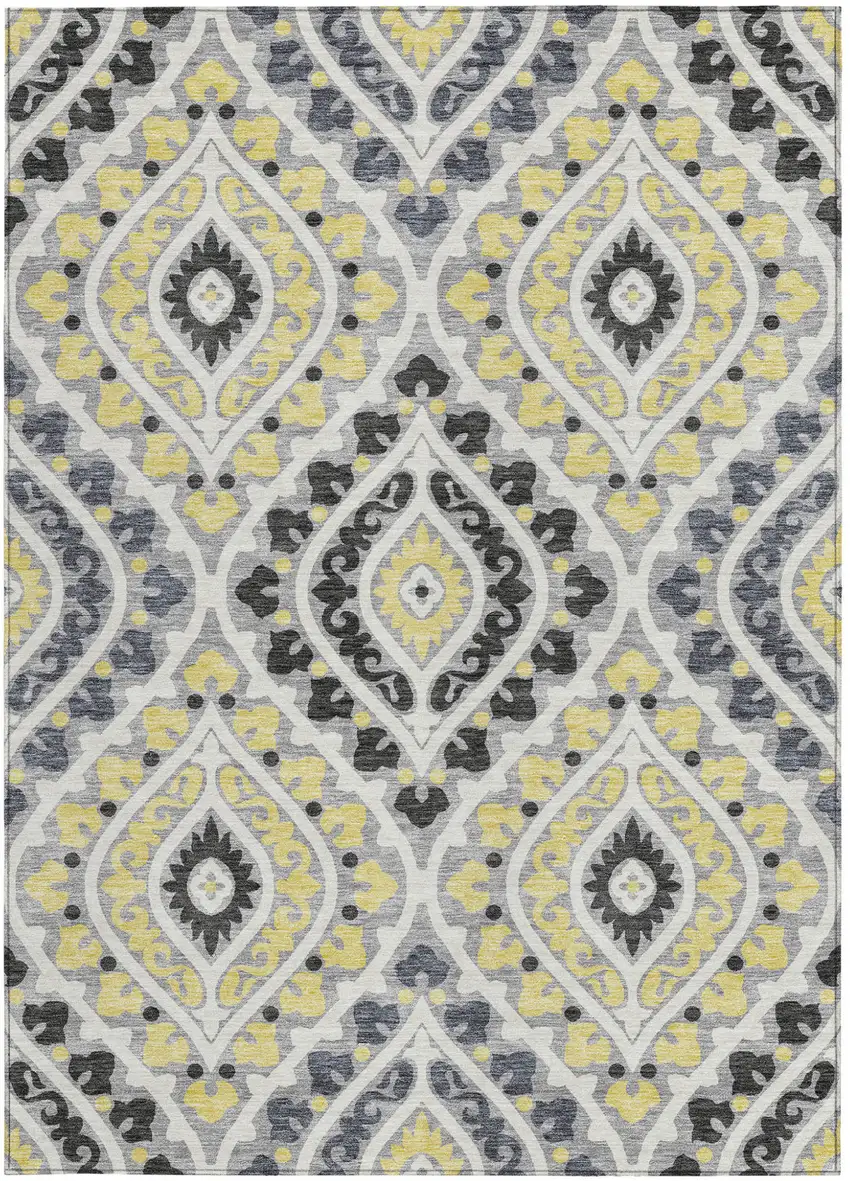 Gray Silver And Charcoal Floral Washable Indoor Outdoor Area Rug Photo 7
